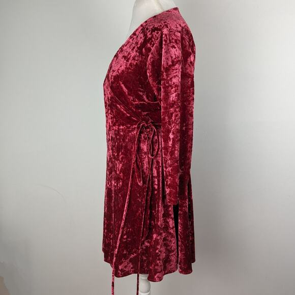 Lulus Shine of Your Life Wine Red Crushed Velvet Wrap Skater Dress Size XL - Picture 4 of 9